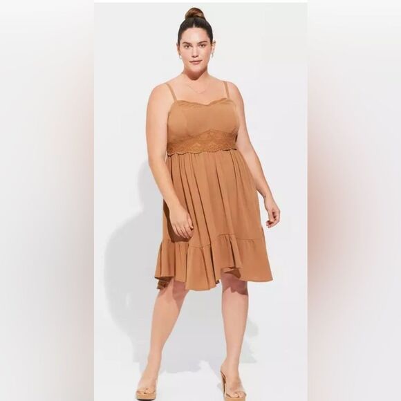 Torrid Hanky Hem tobacco brown spaghetti strap Mini Dress size 2X - Picture 1 of 8
